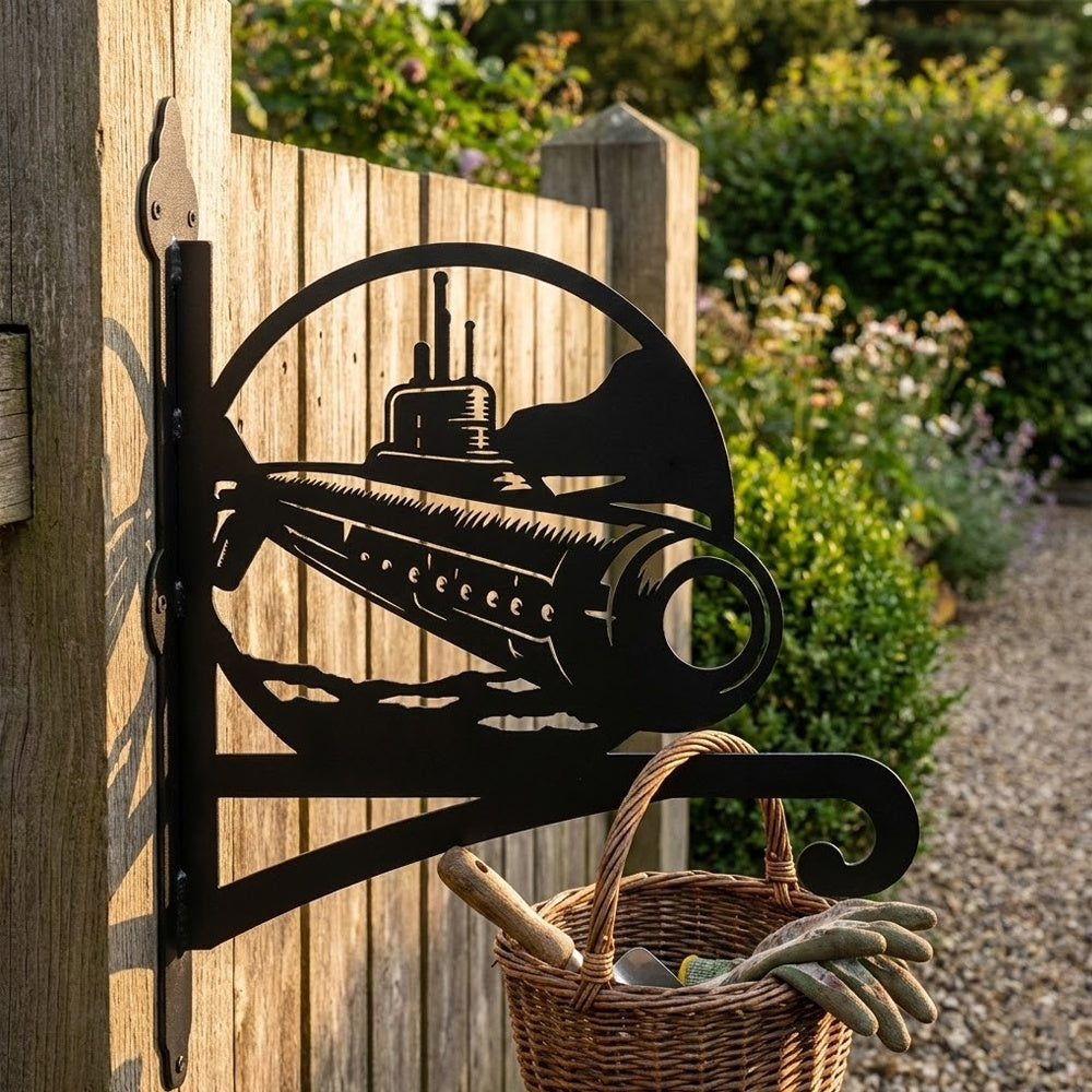 Submarine navy metal hanging basket bracket mounted on outdoor wall for plant decoration