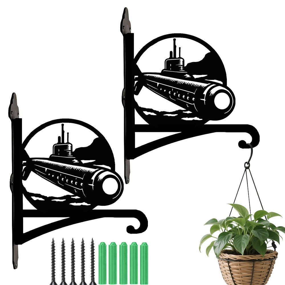 Submarine navy metal hanging basket bracket mounted on outdoor wall for plant decoration
