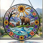 sunflower bear and dolphin stained glass suncatcher window hanging, suitable for home and garden decoration.