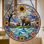 sunflower bear and dolphin stained glass suncatcher window hanging, suitable for home and garden decoration.