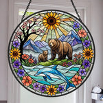 sunflower bear and dolphin stained glass suncatcher window hanging, suitable for home and garden decoration.