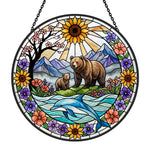 sunflower bear and dolphin stained glass suncatcher window hanging, suitable for home and garden decoration.