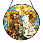 Sunflower cats stained glass suncatcher window hanging, suitable for home and garden decoration