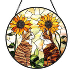 Sunflower cats stained glass suncatcher window hanging, suitable for home and garden decoration