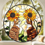 Sunflower cats stained glass suncatcher window hanging, suitable for home and garden decoration