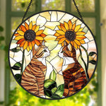 Sunflower cats stained glass suncatcher window hanging, suitable for home and garden decoration