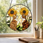 Sunflower cats stained glass suncatcher window hanging, suitable for home and garden decoration