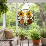 Sunflower cats stained glass suncatcher window hanging, suitable for home and garden decoration