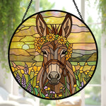 Sunflower crown donkey stained glass suncatcher window hanging, suitable for home and garden decoration