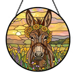 Sunflower crown donkey stained glass suncatcher window hanging, suitable for home and garden decoration