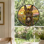 Sunflower crown donkey stained glass suncatcher window hanging, suitable for home and garden decoration