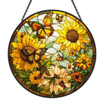 Sunflower monarch butterfly stained glass suncatcher window hanging, suitable for home and garden decoration