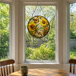Sunflower monarch butterfly stained glass suncatcher window hanging, suitable for home and garden decoration