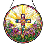 Sunrise cross stained glass suncatcher window hanging, suitable for home and garden decoration