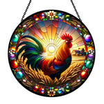 Sunrise wheatfield rooster stained glass suncatcher window hanging, suitable for home and garden decoration