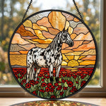 sunset appaloosa horse stained glass suncatcher window hanging, suitable for home and garden decoration.
