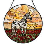 sunset appaloosa horse stained glass suncatcher window hanging, suitable for home and garden decoration.