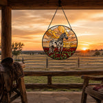 Sunset appaloosa horse stained glass suncatcher window hanging, suitable for home and garden decoration 