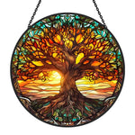Sunset tree of life stained glass suncatcher window hanging, suitable for home and garden decoration