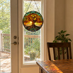 Sunset tree of life stained glass suncatcher window hanging, suitable for home and garden decoration