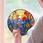 Sunset wildflower meadow stained glass suncatcher window hanging, suitable for home and garden decoration