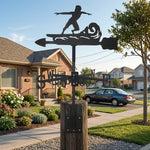 Surf man metal weather vane with directional arrows and mounting rod, outdoor roof and garden decoration