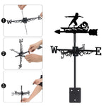 Surf man metal weather vane with directional arrows and mounting rod, outdoor roof and garden decoration