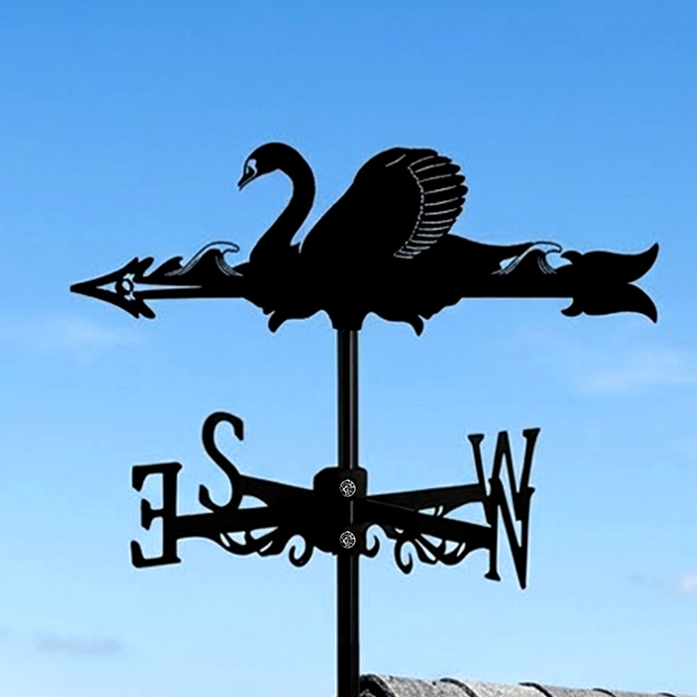 Swan metal weather vane with directional arrows and mounting rod, outdoor roof and garden decoration