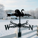 Swan metal weather vane with directional arrows and mounting rod, outdoor roof and garden decoration