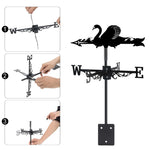 Swan metal weather vane with directional arrows and mounting rod, outdoor roof and garden decoration