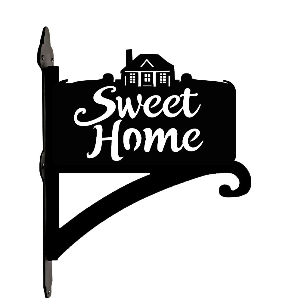 Sweet home sign metal hanging basket bracket mounted on outdoor wall for plant decoration