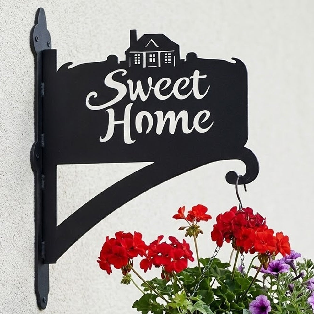 Sweet home sign metal hanging basket bracket mounted on outdoor wall for plant decoration