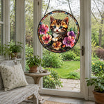 Tabby kitten floral stained glass suncatcher window hanging, suitable for home and garden decoration