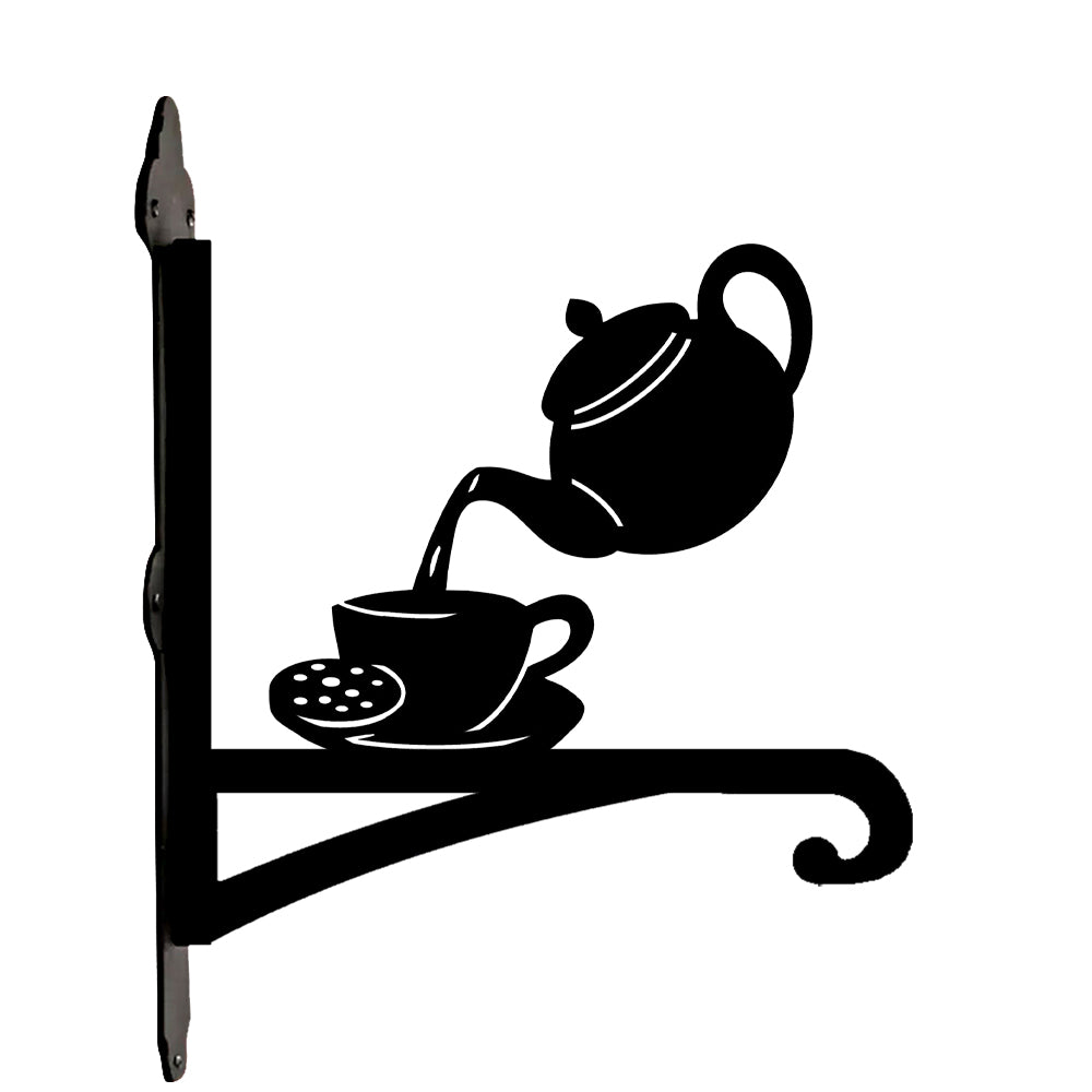 Teapot teacup metal hanging basket bracket mounted on outdoor wall for plant decoration