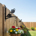 Teapot teacup metal hanging basket bracket mounted on outdoor wall for plant decoration