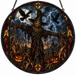 Terrifying Scarecrow Halloween stained glass suncatcher window hanging, suitable for home and garden decoration