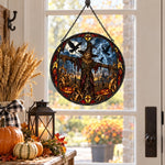 Terrifying Scarecrow Halloween stained glass suncatcher window hanging, suitable for home and garden decoration