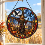 Terrifying Scarecrow Halloween stained glass suncatcher window hanging, suitable for home and garden decoration