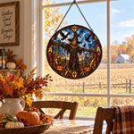 Terrifying Scarecrow Halloween stained glass suncatcher window hanging, suitable for home and garden decoration