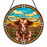 Texas longhorn cattle stained glass suncatcher window hanging, suitable for home and garden decoration
