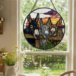Three peeking donkeys stained glass suncatcher window hanging, suitable for home and garden decoration