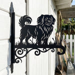 Tibetan spaniel metal hanging basket bracket mounted on outdoor wall for plant decoration