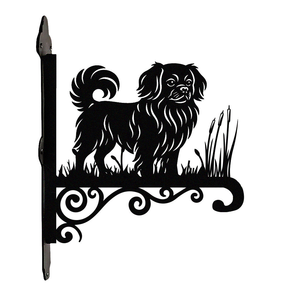 Tibetan spaniel metal hanging basket bracket mounted on outdoor wall for plant decoration