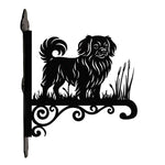 Tibetan spaniel metal hanging basket bracket mounted on outdoor wall for plant decoration