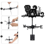 Tibetan spaniel metal weather vane with directional arrows and mounting rod, outdoor roof and garden decoration
