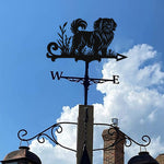 Tibetan spaniel metal weather vane with directional arrows and mounting rod, outdoor roof and garden decoration