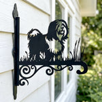 Tibetan terrier metal hanging basket bracket mounted on outdoor wall for plant decoration