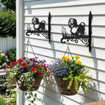 Tibetan terrier metal hanging basket bracket mounted on outdoor wall for plant decoration