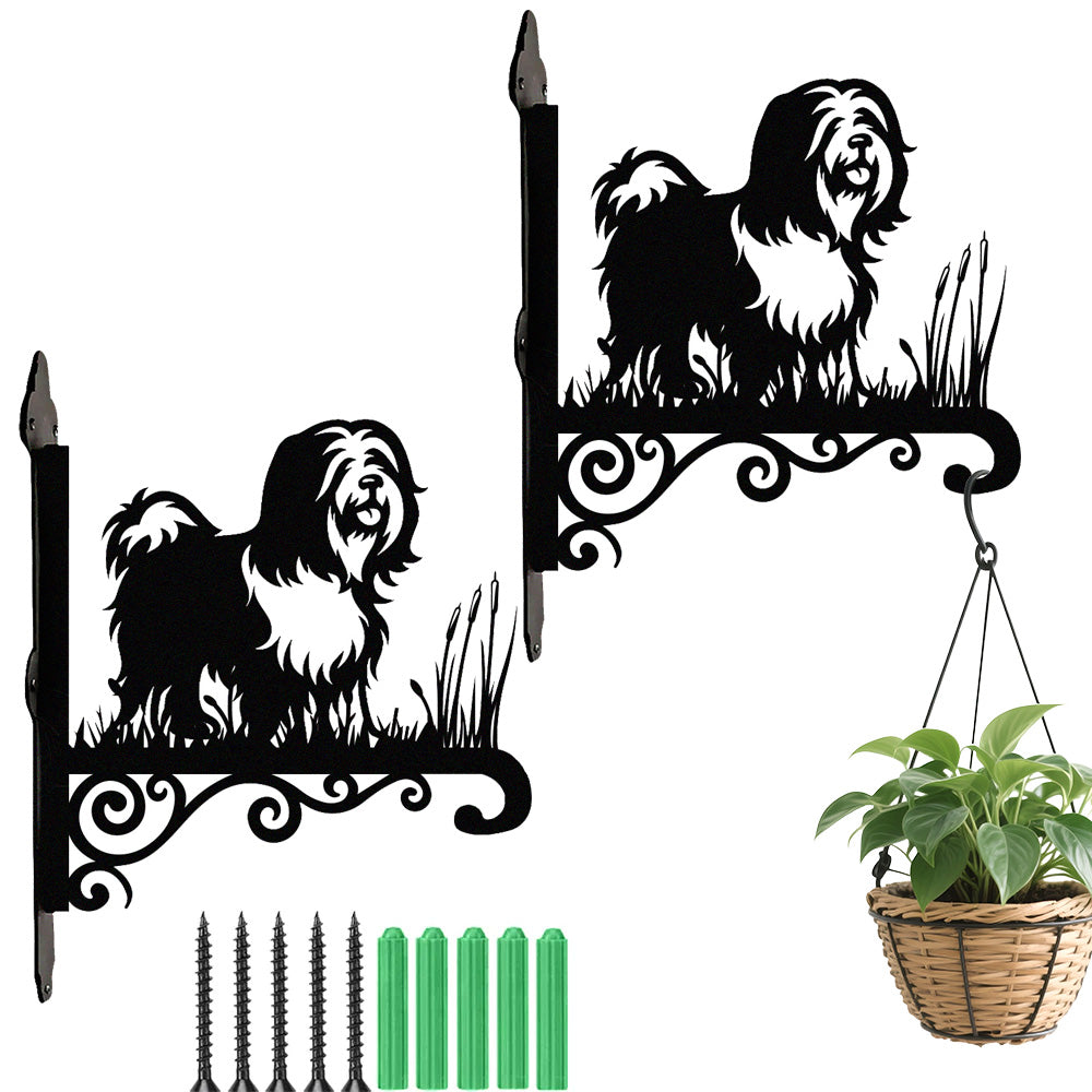 Tibetan terrier metal hanging basket bracket mounted on outdoor wall for plant decoration