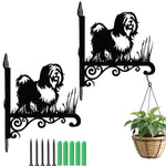 Tibetan terrier metal hanging basket bracket mounted on outdoor wall for plant decoration